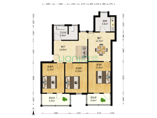 南池路南方电动宿舍 3室2厅1卫 113平方