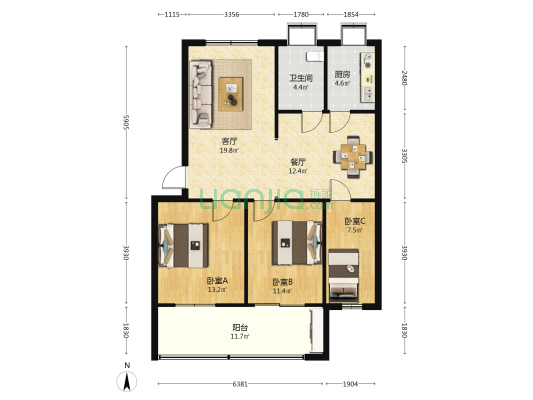 博爱医院家属院 3室2厅1卫 98平方