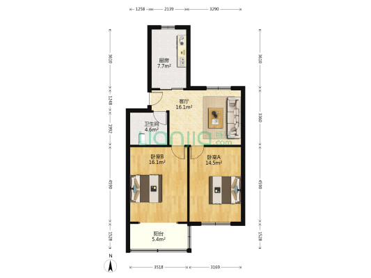 虹桥机场新村 2室1厅1卫 77平方