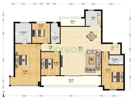 新城观山印 4室1厅3卫 211平方