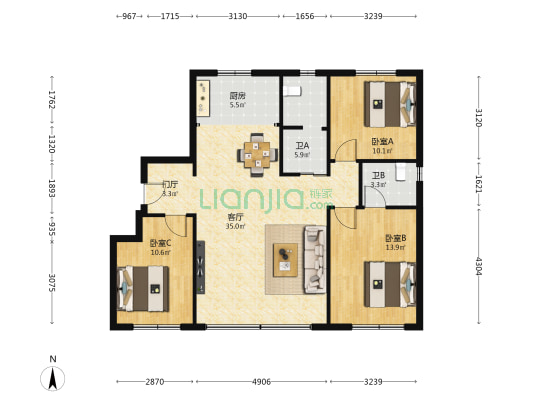 保利锦上 3室1厅2卫 126平方