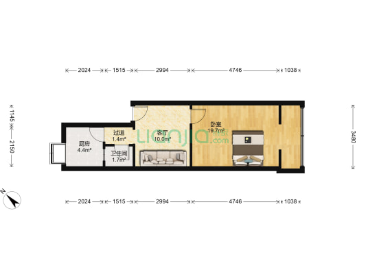 环保局宿舍 1室1厅1卫 46平方