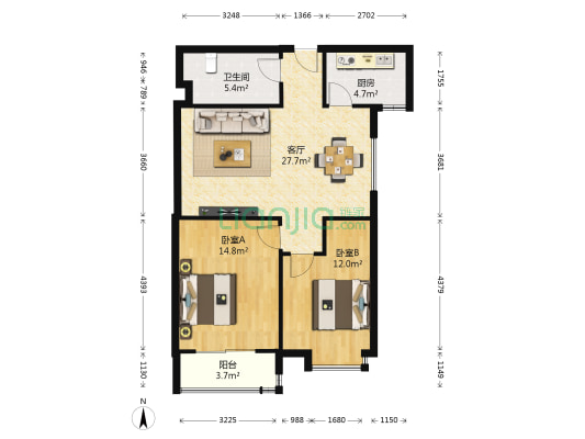 忆江南 2室1厅1卫 83平方
