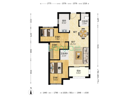 铂玥府 3室1厅2卫 78平方