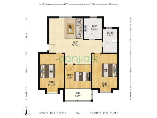 浪花苑 3室1厅1卫 152平方