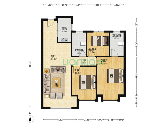 中国铁建花语天境 3室1厅2卫 111平方