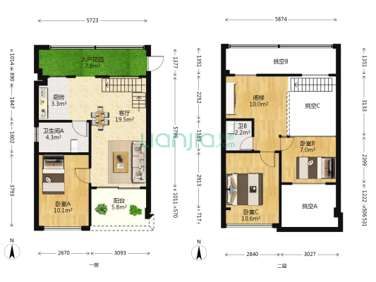 中旭上下 3室1厅2卫 74平方
