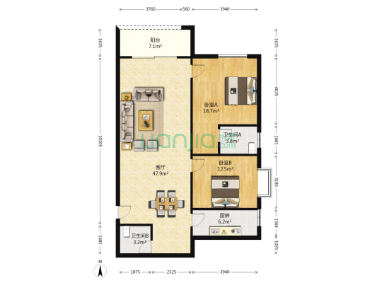 天和苑(巴南) 2室1厅2卫 120平方