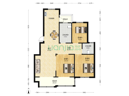 百家桥新村（西区） 3室1厅2卫 139平方