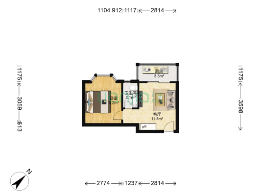 龙园海湾雅苑 1室1厅1卫 35平方