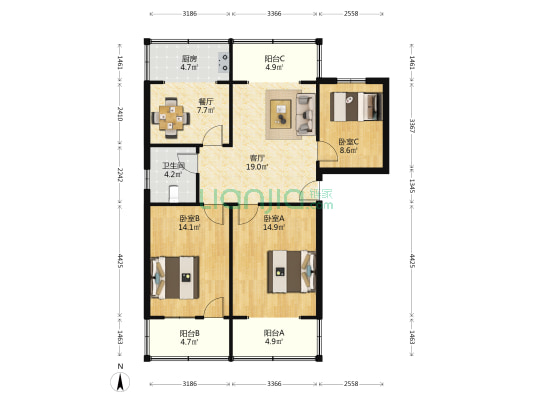 建设路107号院 3室2厅1卫 97平方
