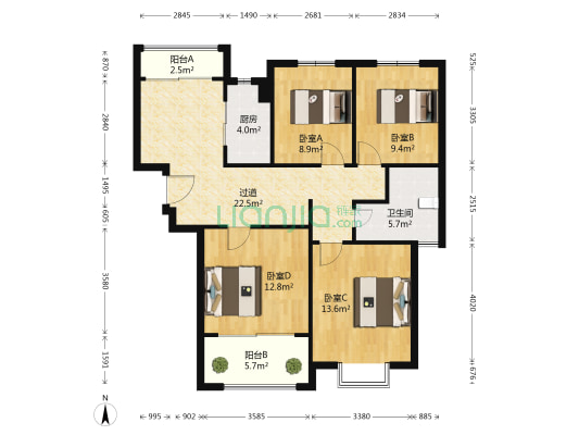 万象公馆南区 4室0厅1卫 121平方