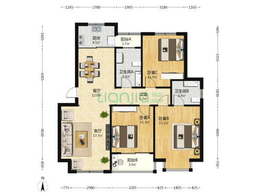 新盛家园C区 3室2厅2卫 113平方