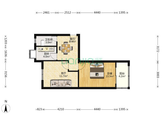 金馨公寓 1室2厅1卫 59平方