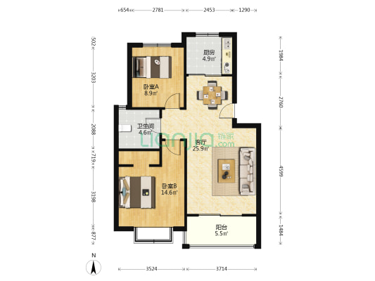 新大洲华庭苑 2室1厅1卫 77平方