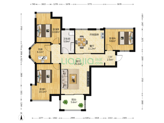 九仰梧桐公寓 4室2厅1卫 98平方