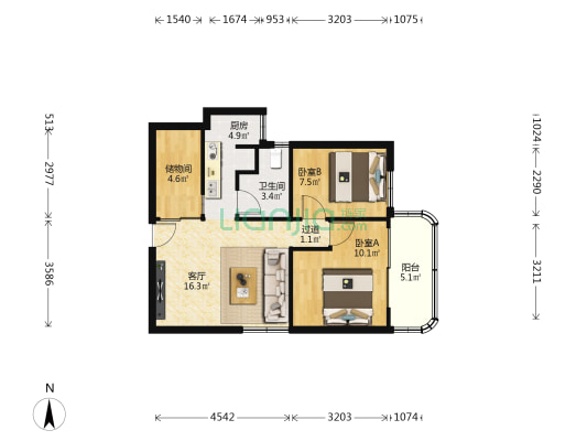 万景花园 2室1厅1卫 70平方