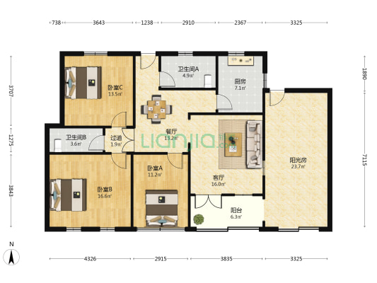 华新路老别墅 3室2厅2卫 122平方