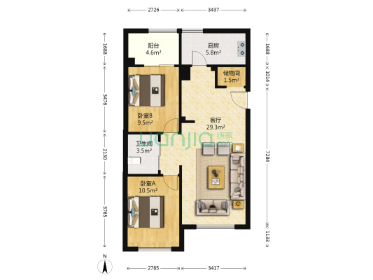 世纪枫景汇 2室1厅1卫 79平方