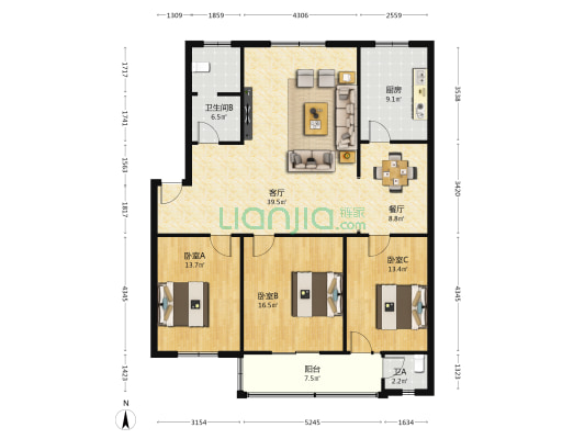 伟龙小区 3室2厅2卫 140平方