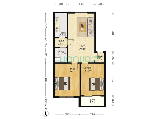 胶粮小区 2室1厅1卫 82平方
