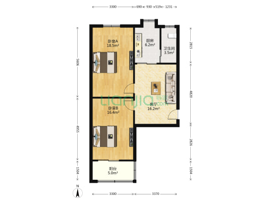 洛阳路 2室1厅1卫 73平方