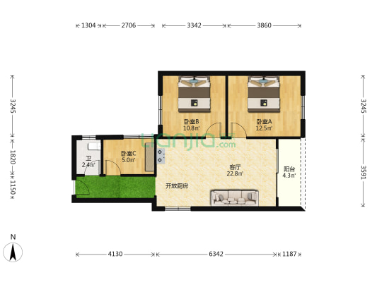 富信楼 3室1厅1卫 86平方