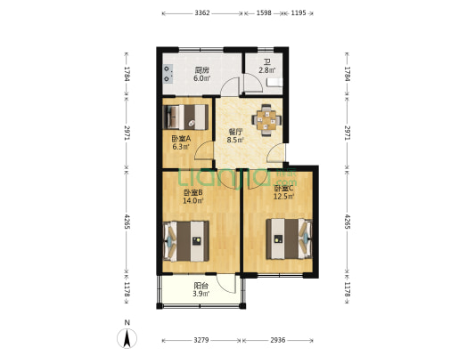 公交公司宿舍 3室1厅1卫 67平方