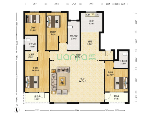 凤栖壹号院 4室2厅3卫 181平方