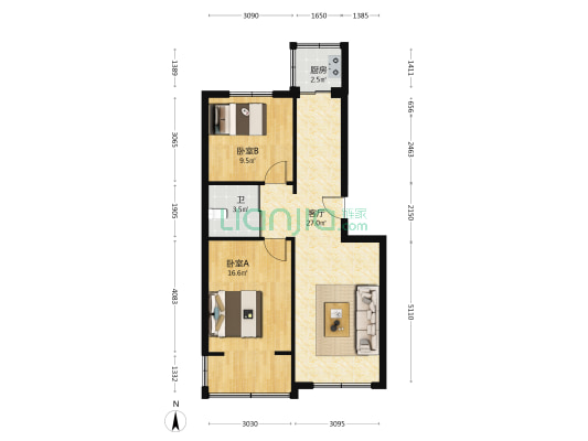 宏煜小区 2室1厅1卫 80平方