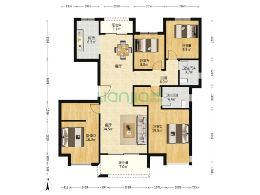 金科天籁城西区 4室1厅2卫 140平方