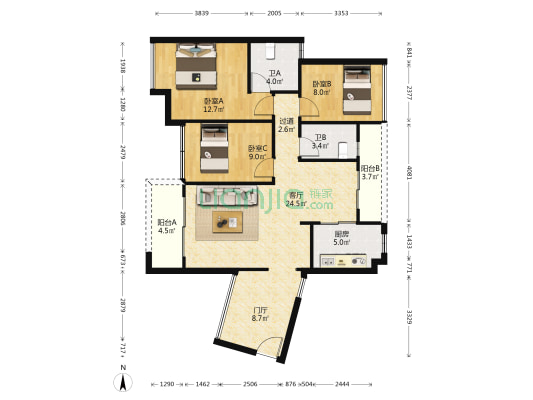和富博湖轩 3室1厅2卫 106平方