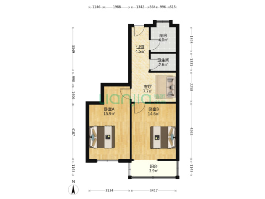 滁州路212号 2室1厅1卫 59平方