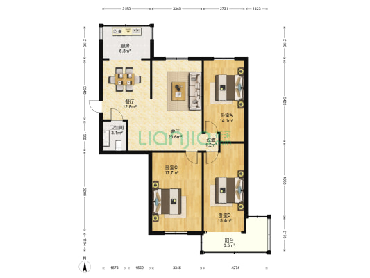 潘家村小区 3室2厅1卫 116平方