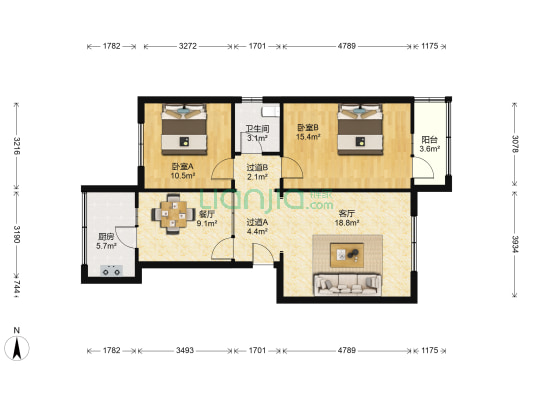 中行家属院 2室2厅1卫 93平方