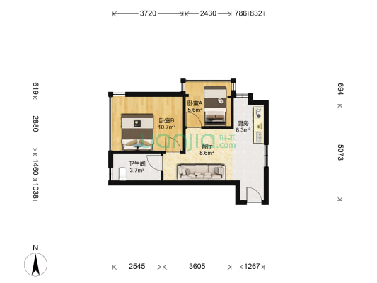 西城年华 2室1厅1卫 56平方