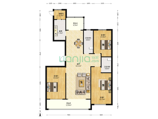 金宸公馆3号院 3室1厅2卫 192平方