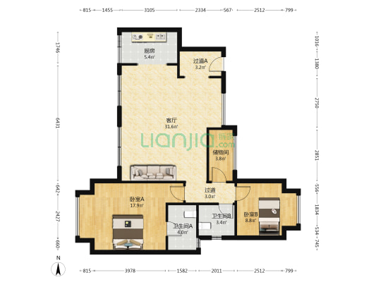 荣盛万树香堤 2室1厅2卫 100平方