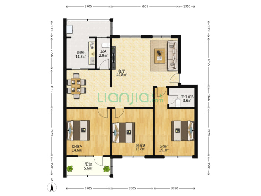 新民里 3室1厅2卫 136平方