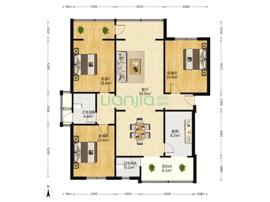 五津东路255号 3室1厅2卫 138平方