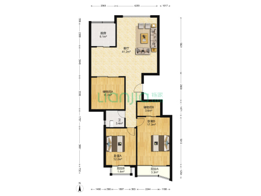 财富广场 2室1厅1卫 133平方