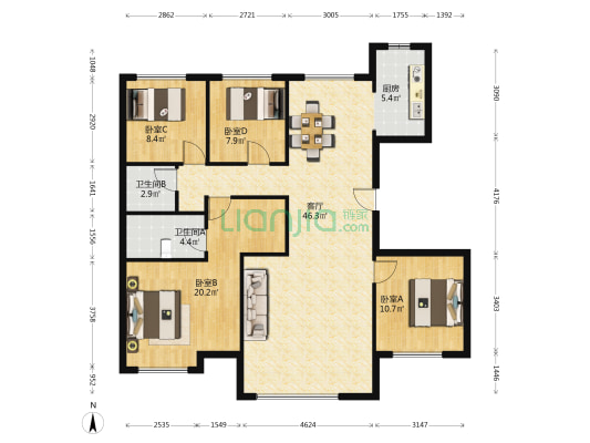 南益·松江春晓 4室1厅2卫 140平方