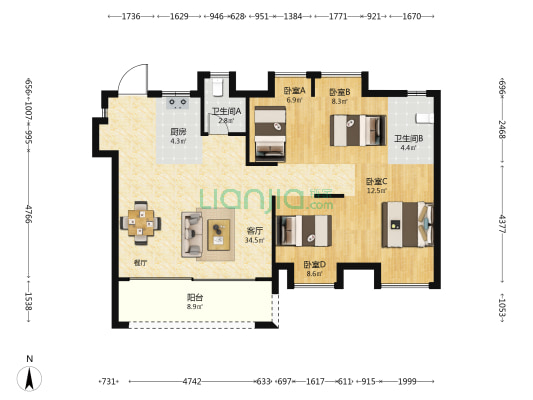 保利云上 4室1厅2卫 113平方