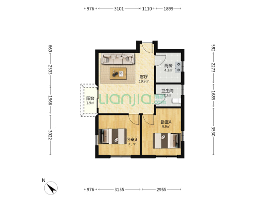 粮丰豪庭 2室1厅1卫 61平方