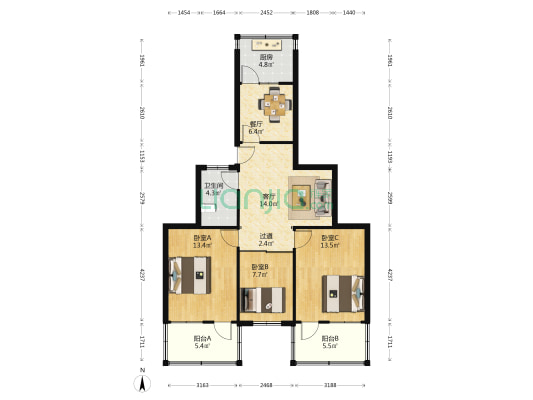 经十一路 26-1号 3室2厅1卫 90平方