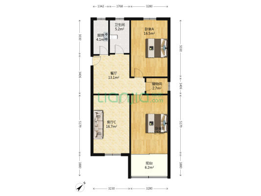 宁海里小区 2室2厅1卫 97平方