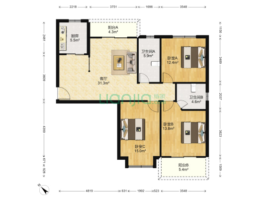 江城明珠 3室1厅2卫 123平方