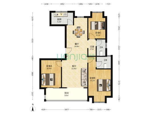 珑悦花园 3室2厅2卫 116平方
