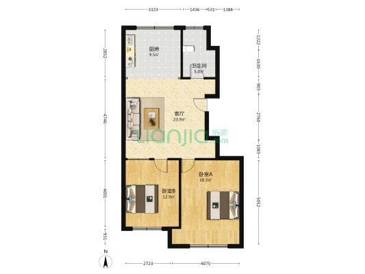金塔山 2室1厅1卫 89平方
