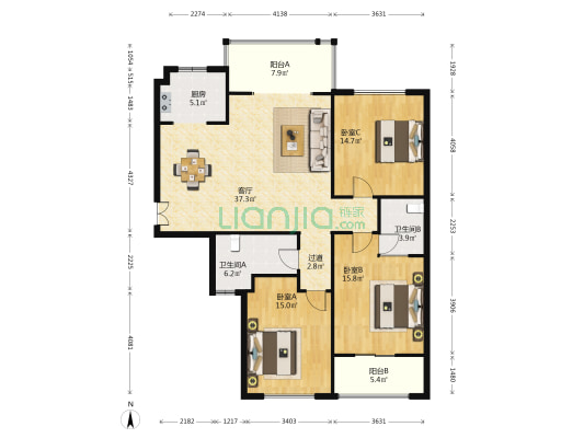 长高圆梦佳苑 3室1厅2卫 142平方